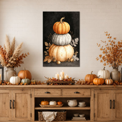 Art mural d'automne, art mural sur toile citrouille pour photos d'automne, art mural d'automne, impression sur toile tendue pour salon, cuisine, entrée, 18 po x 24 po
