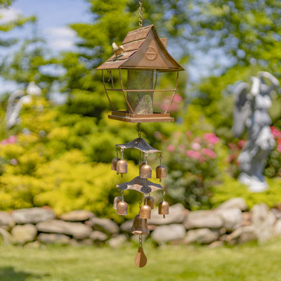 Mangeoire à oiseaux 37,75 "en forme de pagode suspendue avec tabouret et clochettes