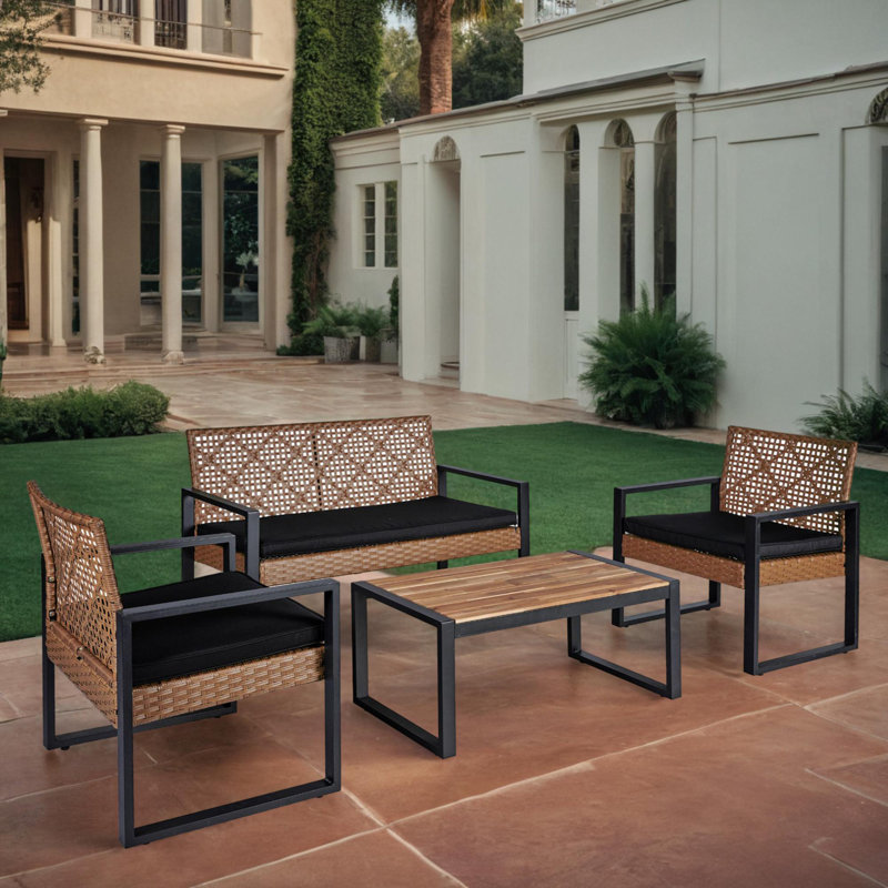 Delyle 4 - Person Patio Conversation Set with Cushions, Black, Brown