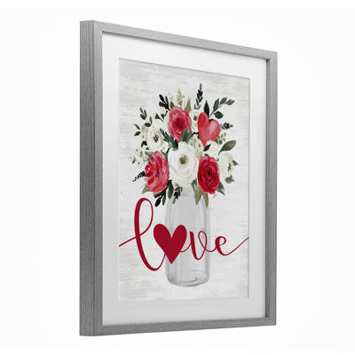 Love & Hearts Flower Bouquet Framed Print Under Glass, design by Lettered and Lined