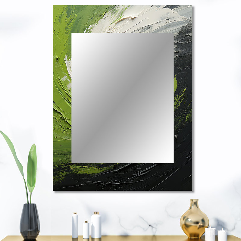 Green Serene Spiral Dreams I - Abstract Spirals Mirror, Green Unique Wall Mirror, Printed Metal Art, 40" x 30"