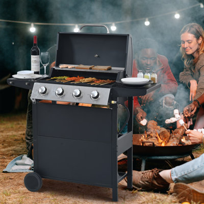 34000 BTU 4-Burner Propane Gas Grill with 2 Shelves & Bottle Opener, Stainless Steel BBQ Grill, Portable for Outdoor Cooking -  OASISY INC, OSYCE0210-WY369