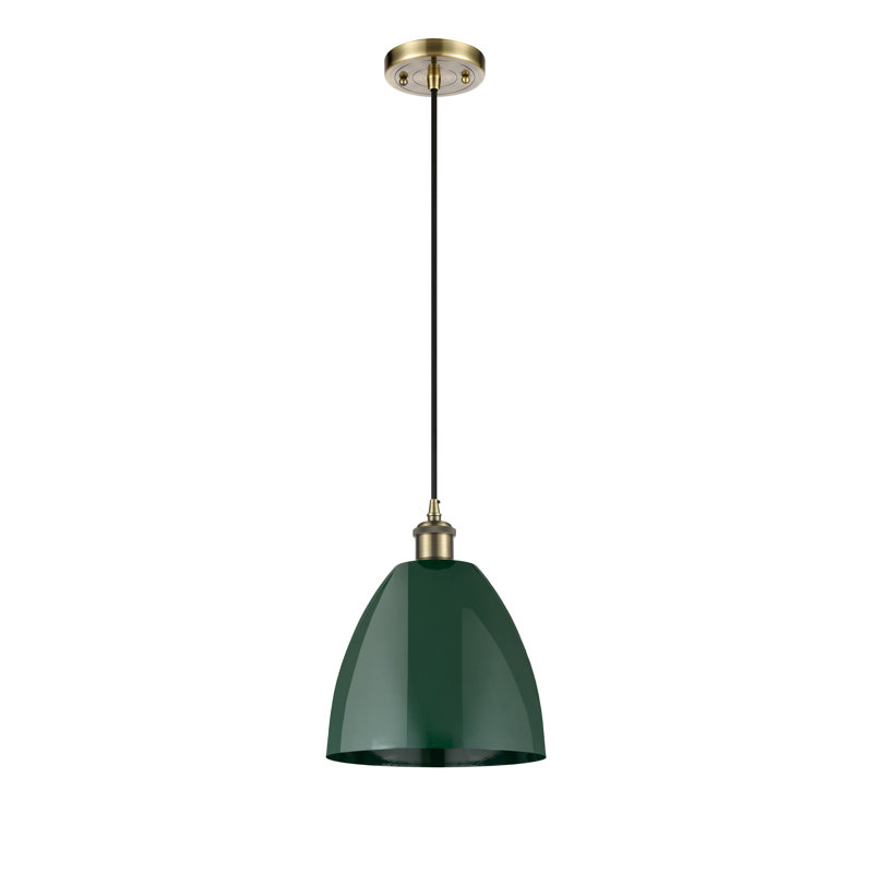 Luminaire suspendu conique 1 lumière, Laiton antique, Vert, H 12,88 po x l 9 po x P 9 po