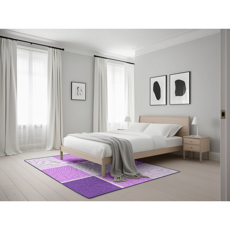 Tapis mauve à motif géométrique Kimbro, Rectangle 5 pi x 7 pi