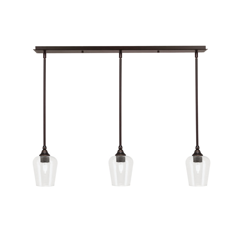 3 Light Stem Hung Linear Pendalier Shown With 5" Glass, 8.25" H x 37" W x 5" D, Clear, Oil Rubbed Bronze