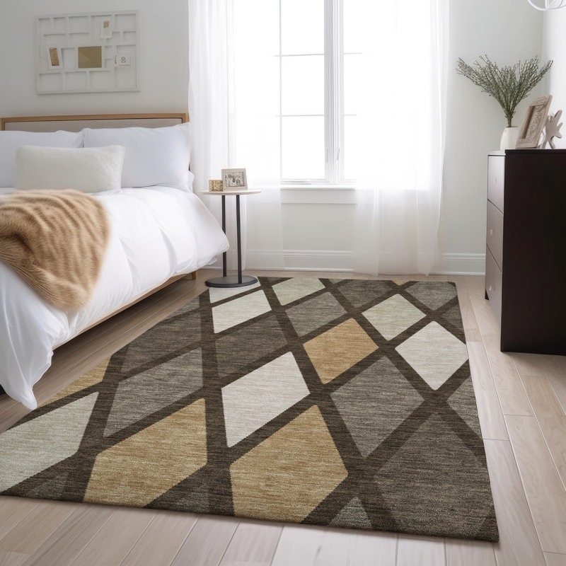 Tapis brun Prisco lavable à la machine de qualité supérieure, Rectangle 10 pi x 14 pi