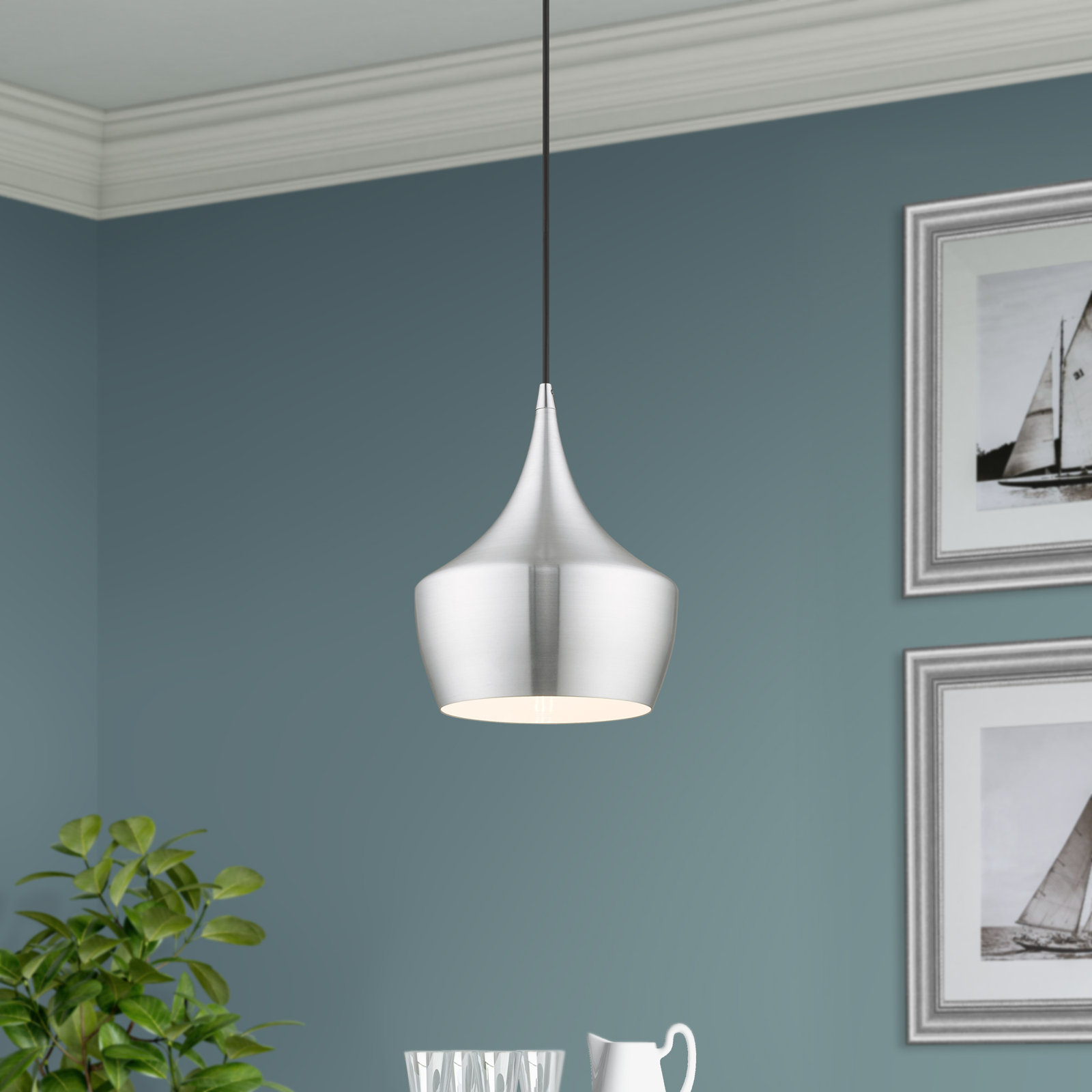Schultz Dimmable Teardrop Single Light Pendant, Brushed Aluminum