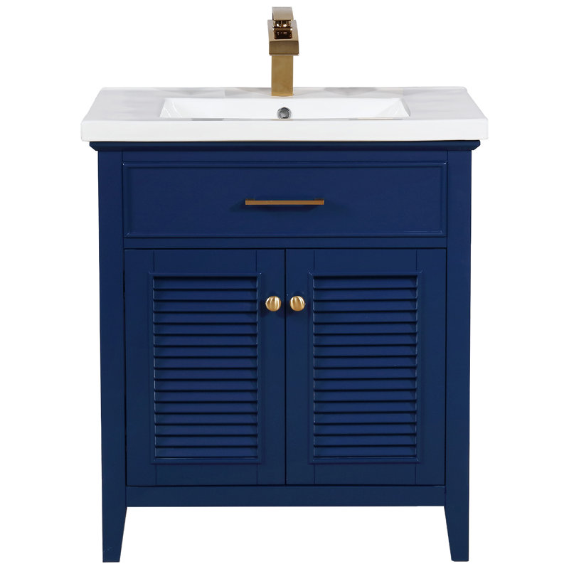 Cameron 30'' Single Bathroom Vanity with Porcelain Top, Blue