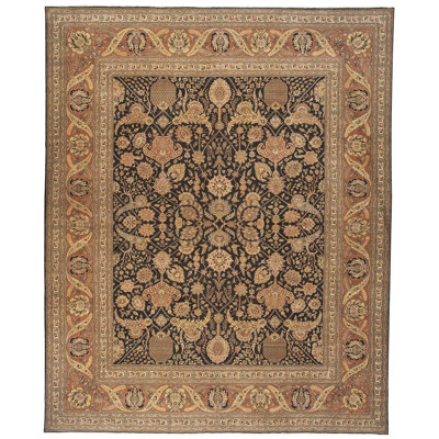 Tapis oriental noir / rouille / brun en laine noué à la main 5 pi 1 po x 10 pi 1 po Oriental