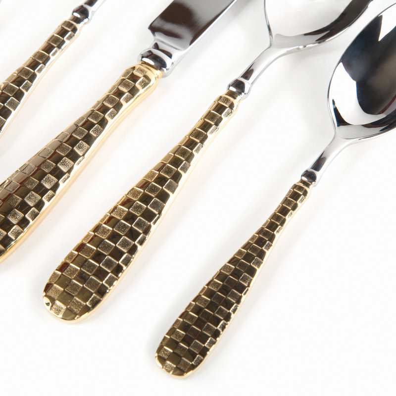 Gold Check Flatware 5-Piece Place Setting