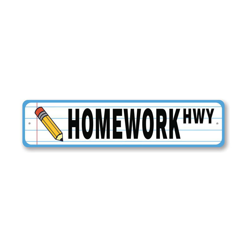 Plaque en aluminium «Homework», H 4 po x l 18 po x P 0,04 po