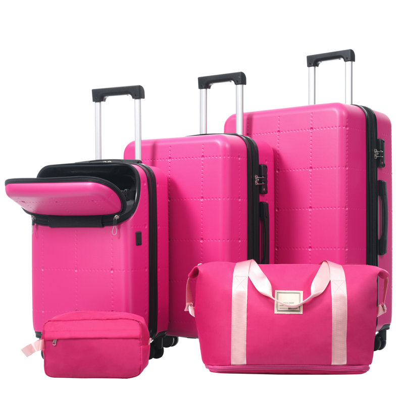 Hardside Luggage Set 5 Piece with Bags, Pink