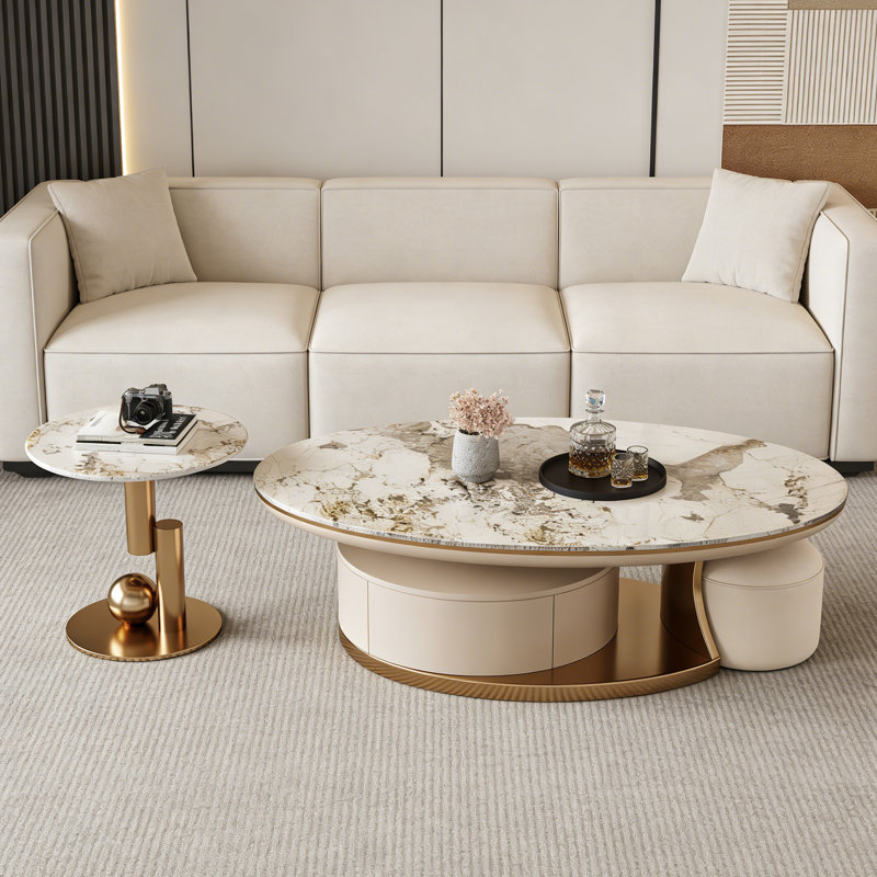 Benedetti, H 16,5 po x L 47,2 po x l 27,6 po, Brun / Beige, Doré