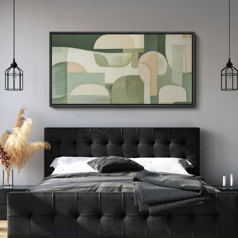 Mid Century Modern Abstract Shapes - Oversized Framed Wall Decorations Canvas Print, Black, 30" H x 60" W