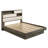 Modern King Size Bed, Beige Brown Wood, Two - Tone Headboard, Built In Storage, Platform Without Box Spring, Bedroom Coziness Bed Frame, Style, Wood Material, Headboard Design,