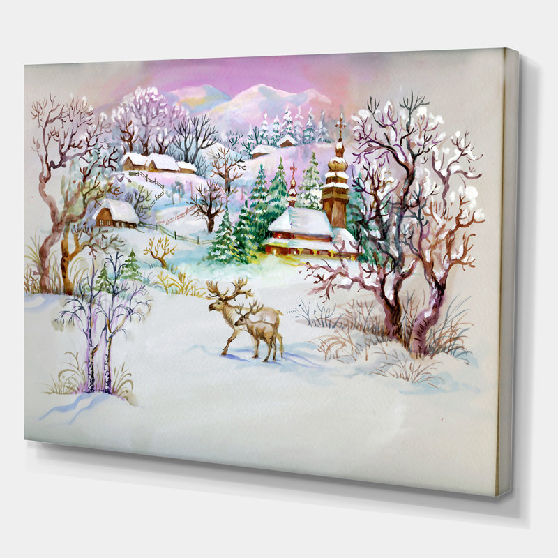 Winter Village Life - peinture sur toile, Toile tendue, H 12 po x l 20 po x p 1 po