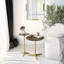 Table d'appoint élégante avec plateau en verre trempé à 100%, finition or et bronze | Dimensions: 9,8 po x 19,7 po x 9,8 po | Structure en métal robuste | Idéal pour le salon, la chambre à coucher ou le bureau | Décoration élégante et fonctionnelle-1473648500-1473648502-1501484470