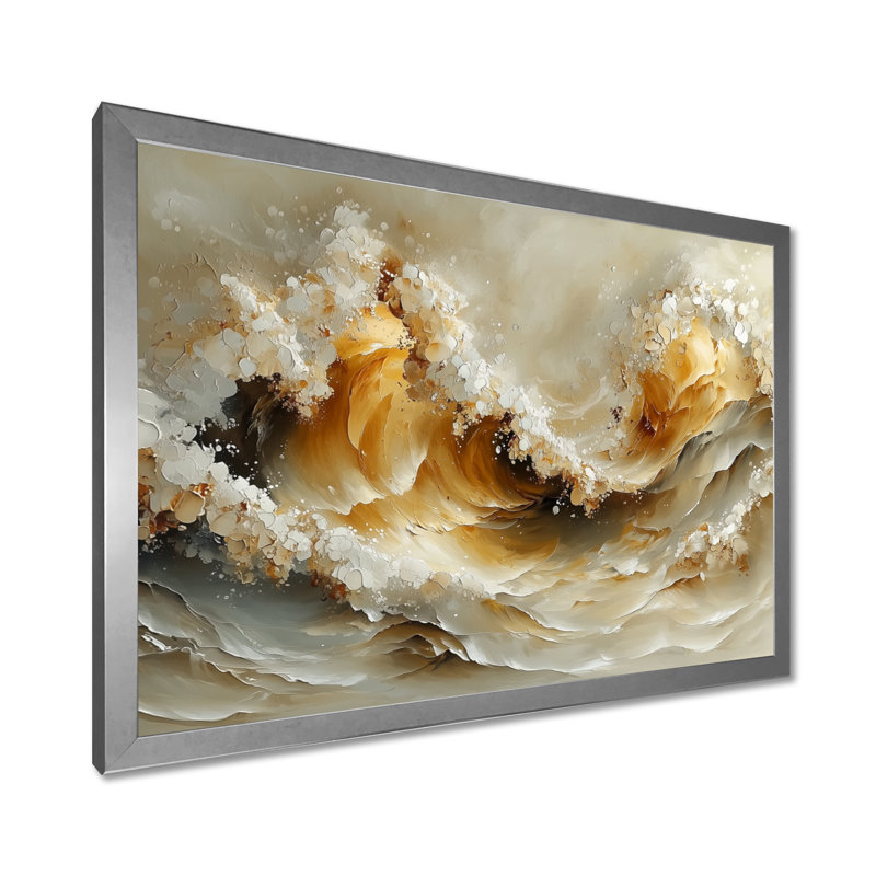 «Gray and White Oceanic Waves Spiral III», art mural sur toile transitionnel, H 24 po x l 32 po, Cadre simple, Argent argent