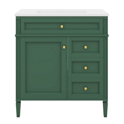 Meuble-lavabo de 30 po avec armoire à miroir, armoire de rangement pour salle de bain avec 2 tiroirs et un tiroir basculant, meuble-lavabo simple