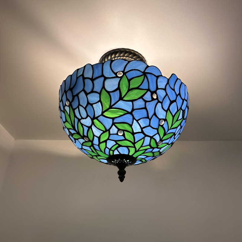 Tiffany Glass Semi Flush Mount, Blue