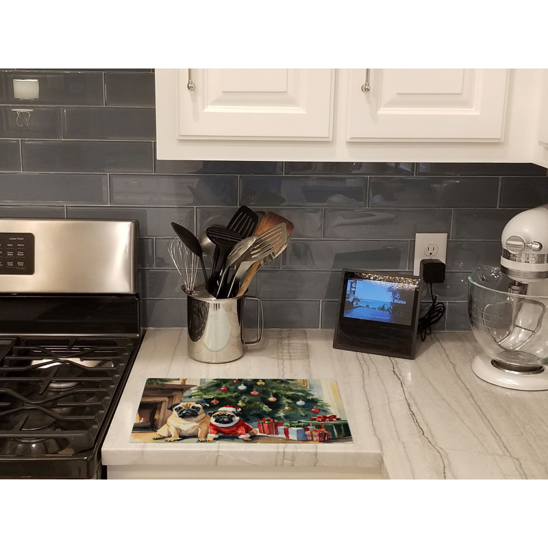 Pug Cozy Christmas Glass Cutting Board Large