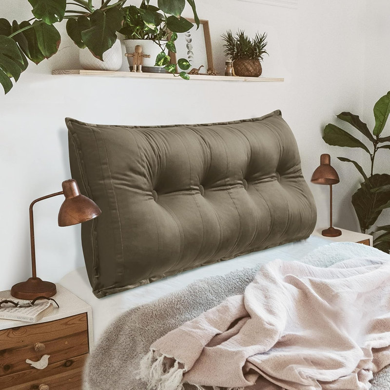 Sit-up Back Comfort 100% Cotton Velvet Button Tufted Bed Rest Headboard Decorative Back Support Pillow, Accent Side Sleeper Body Pillow Compression