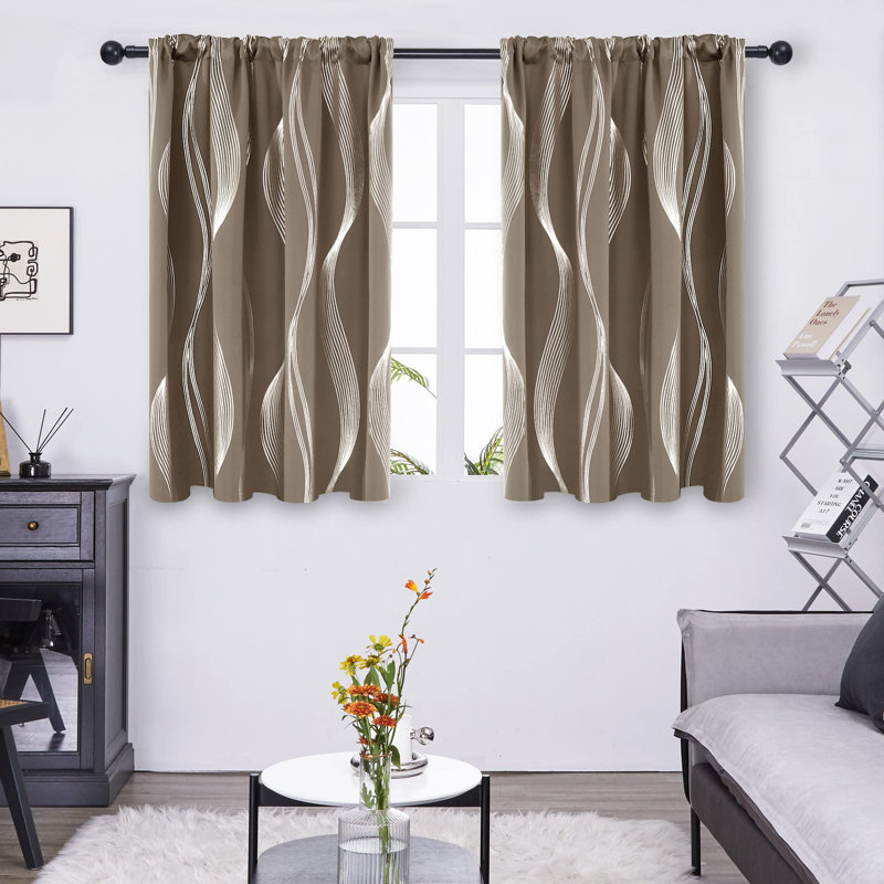 Cirila Back Tab Rod Pocket Silver Wave Curtain Panels, 42" W x 63" L, Brown