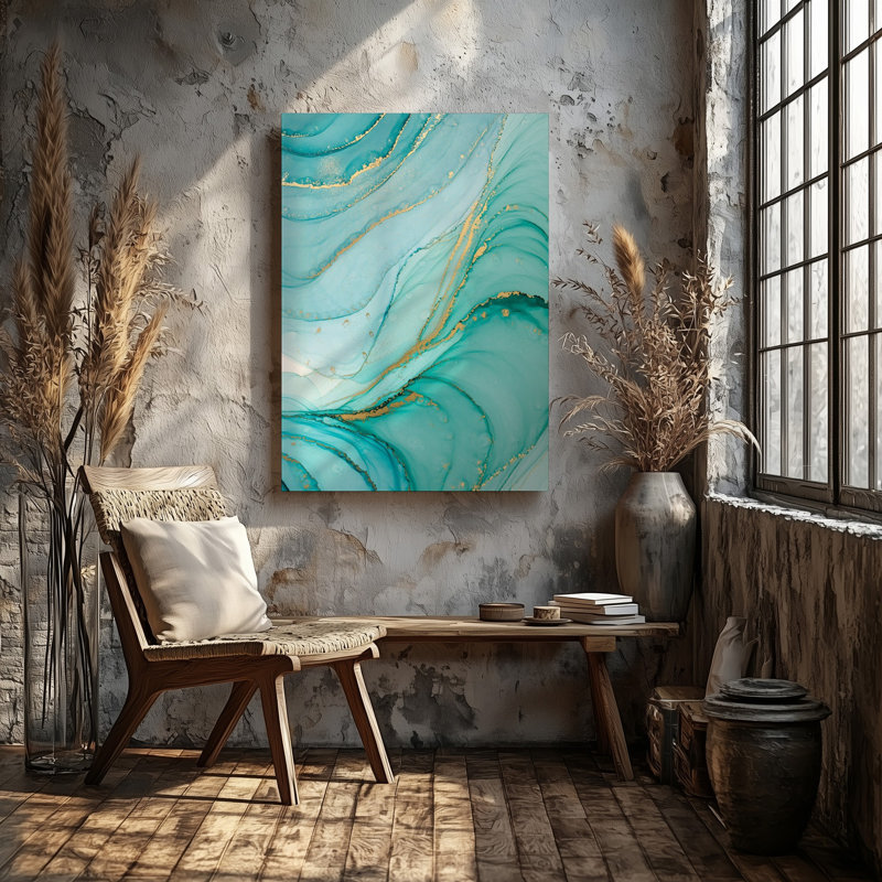 Toile, "A Clos Up Image abstraite", présentant une texture d'art en marbre fluide avec de doux motifs tourbillonnants dans des tons de turquoise