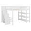 Lit mezzanine en bois avec tablettes de rangement, garde-robe, garde-corps, escaliers et lumières DEL-1418994971