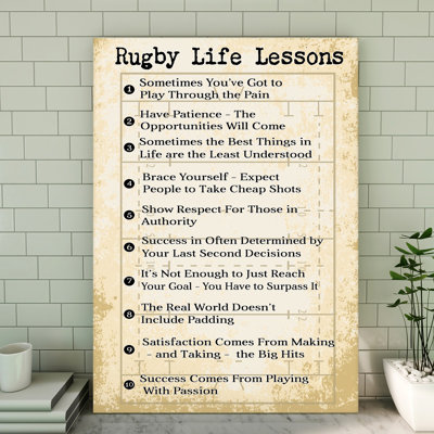 «Rugby Life Lessons Gallery», toile tendue pour la vie, noir et beige