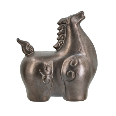 7.5x4x8" Abstract Ceramic Horse Sculpture with Bronze Reactive Glaze