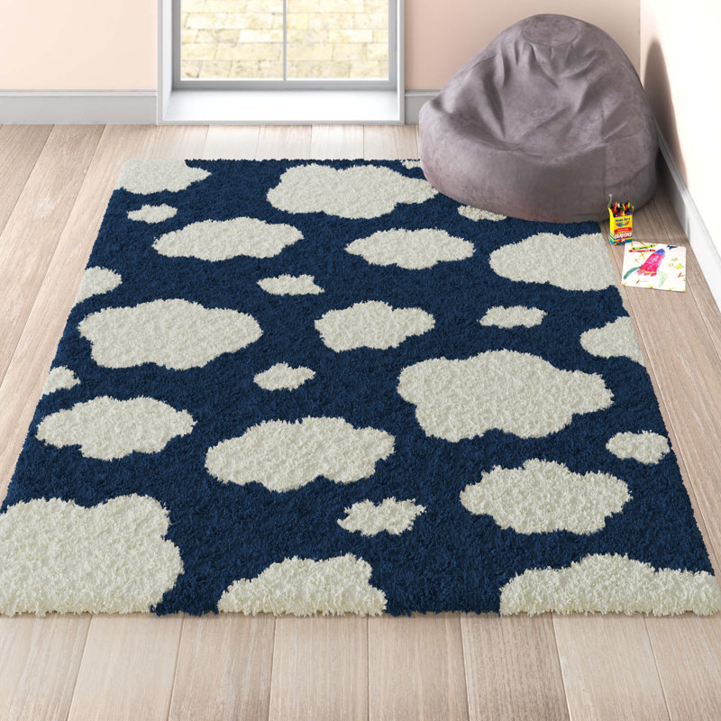 Tapis à poils longs Primland, Marine, Rectangle 5 pi 3 po x 7 pi