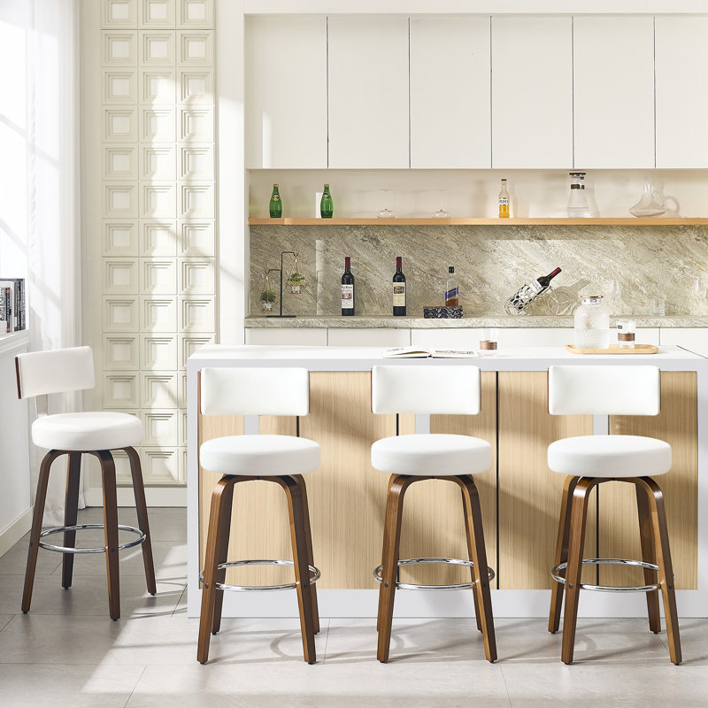 Swivel Upholsered Counter & Bar Stool, White, Bar Stool (29" Seat Height)