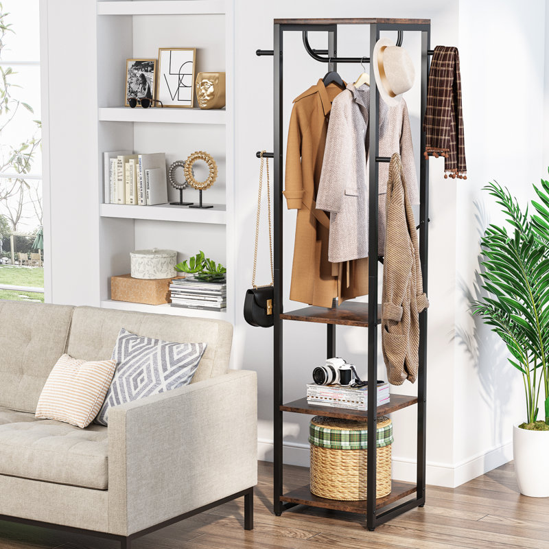 Steel Freestanding 8 - Hook Coat Rack, Black/Brown