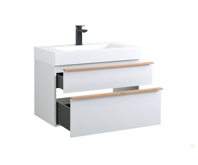 Meuble-lavabo mural VELA de 24 po avec lavabo en acrylique intégré, 2 tiroirs à fermeture en douceur, armoire flottante pré-assemblée