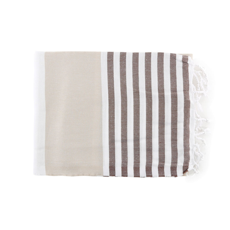 Serviette de plage 100% coton Hallas, Brun clair / jaune