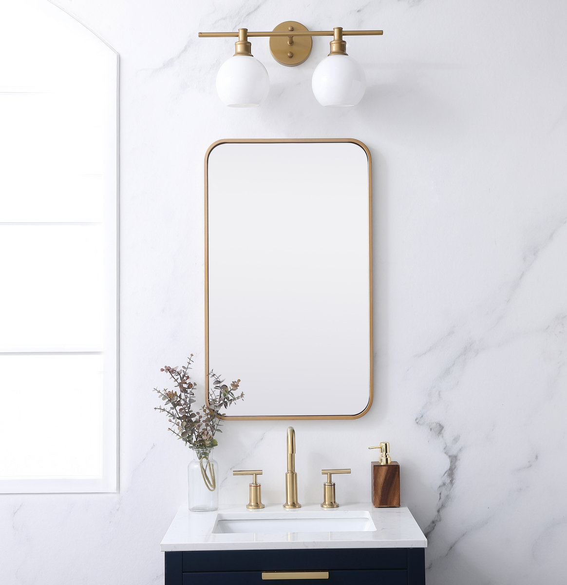 Sabine Metal Rounded Rectangle Wall Mirror, 30" x 18", Brass
