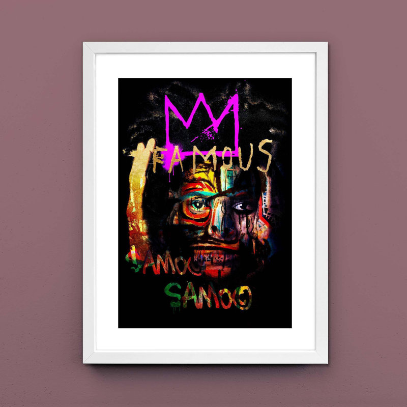 Basquiat Famous - Print on Canvas, 91cm H x 61cm W x 5cm D, Matte Black/White Framed