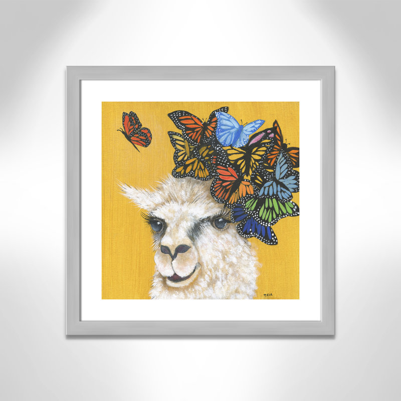 Art sur toile llama, H 24,5 po x l 24,5 po x P 0,625 po, Cadre argenté