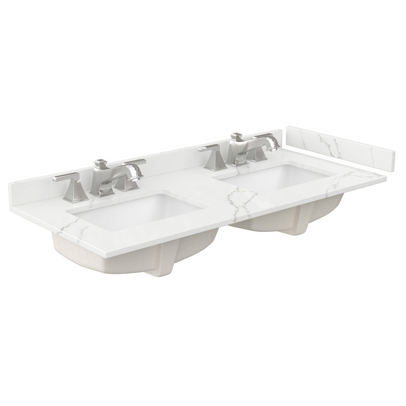 Beckett 48" Freestanding Double Bathroom Vanity with Quartz Top, Giotto Quartz, Brushed Gold, Dark Blue