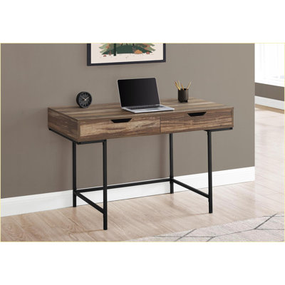 Desks, 48” Contemporary Home Office Computer Desk with 2 Storage Drawers, Natural Laminate, White Metal | Natural | Particle Board