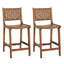 Ensemble de 2 tabourets de bar de 61 cm (24 po) de hauteur comptoir, siège et dossier en similicuir tissé marron, structure en bois massif finition noyer-1074031686-1074031687