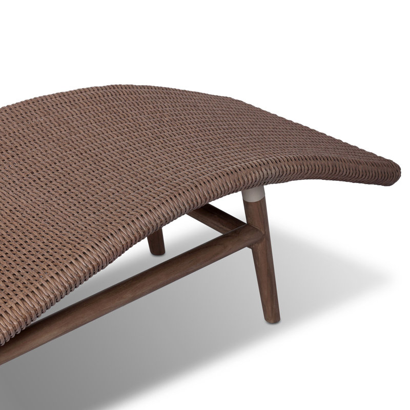 Portia Outdoor Teak Chaise Lounge, Stained Saddle Brown, Tanned Weave