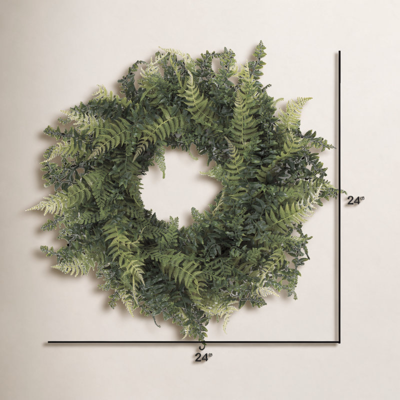 Couronne de fougère et d'herbe artificielle, H 24 po x l 24 po x P 4 po