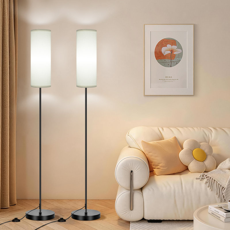 67" Smart Tranditional Floor Lamp Color Changeing With Fabric Shade 2.4Ghz Wi-Fi Connected For Living Room Bedroom, White