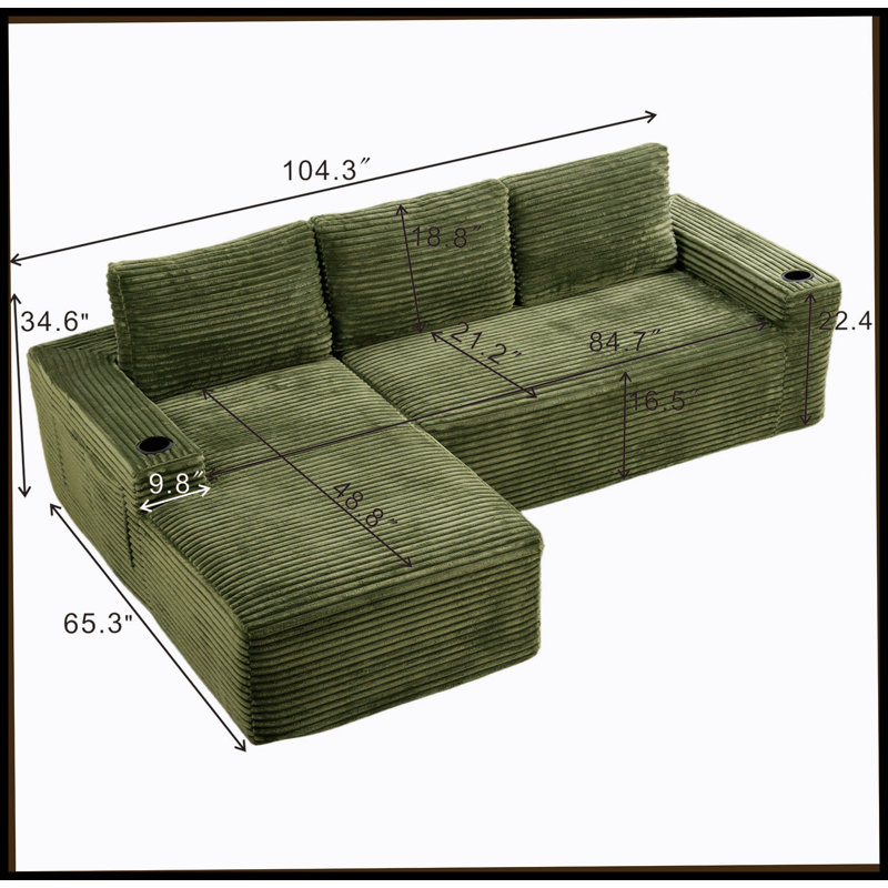 Canapé modulaire 104 po Cloud, Face à la gauche, Vert