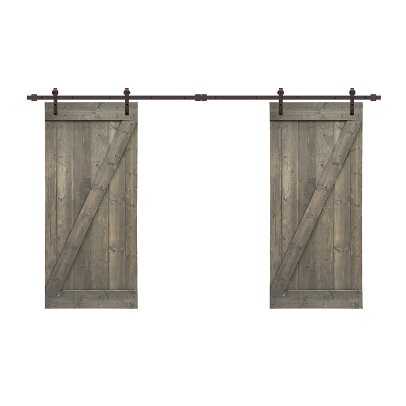 Porte de grange lambrissée peinte en bois et métal, Gris patiné, 42 po x 84 po