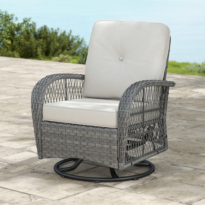 Addallee Swivel Premium All-Weather Wicker Outdoor Lounge Chair, Cushions Included, Gray