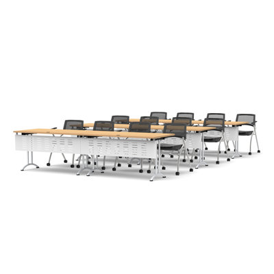 12 Person Training Meeting Seminar Tables with Modesty Panels and 12 Chairs Complete Set