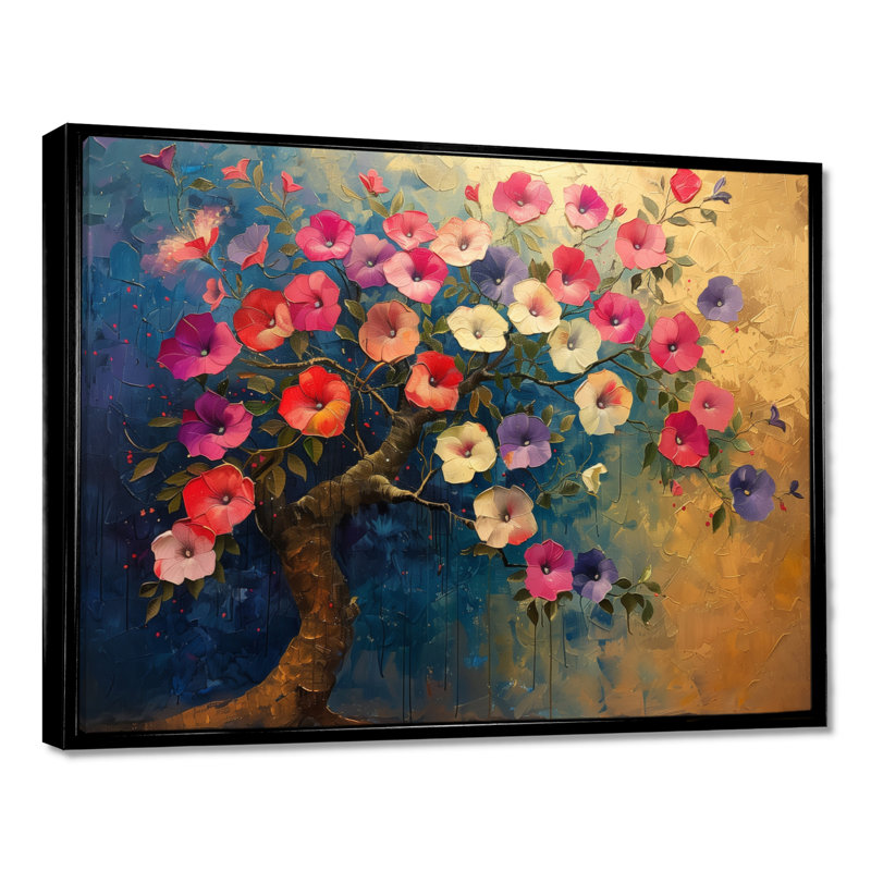 «Rose Glory Morning Vibrant Tree I», art mural, H 12 po x l 20 po, Cadre flottant noir